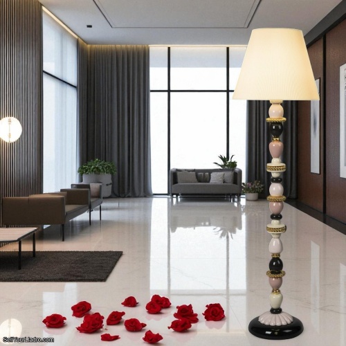 Lladro Firefly Floor Lamp – Pink & Golden Luster | Glazed Porcelain Art Lighting | Made in Spain | SKU: 01024004