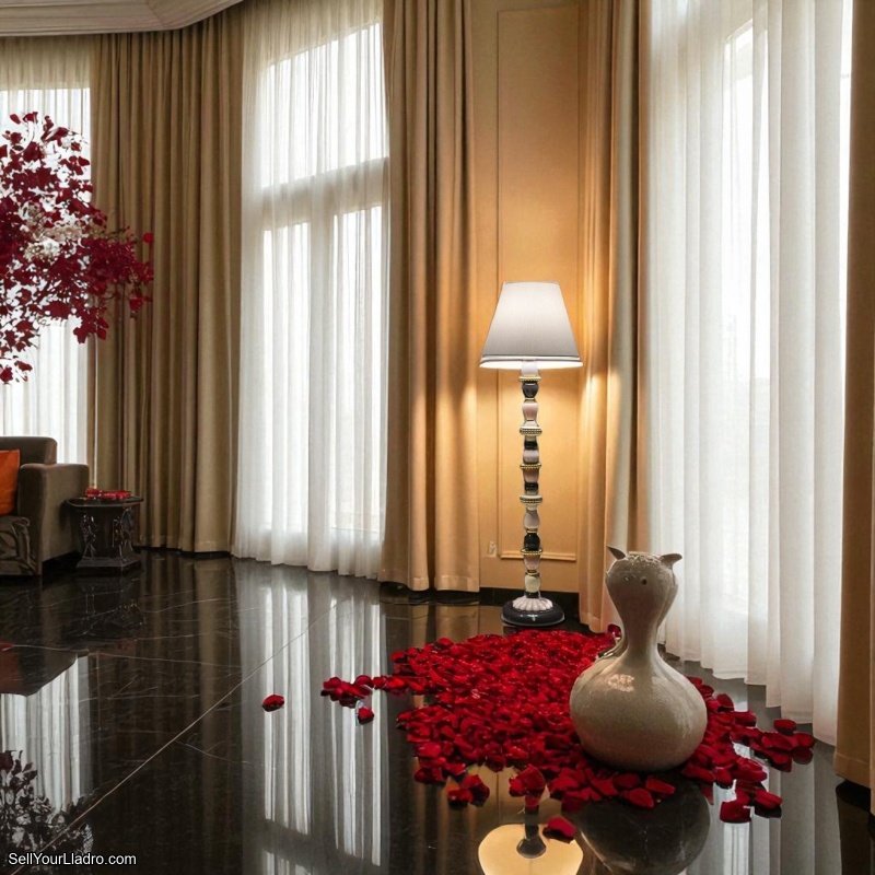 Lladro Firefly Floor Lamp – Pink & Golden Luster | Glazed Porcelain Art Lighting | Made in Spain | SKU: 01024004